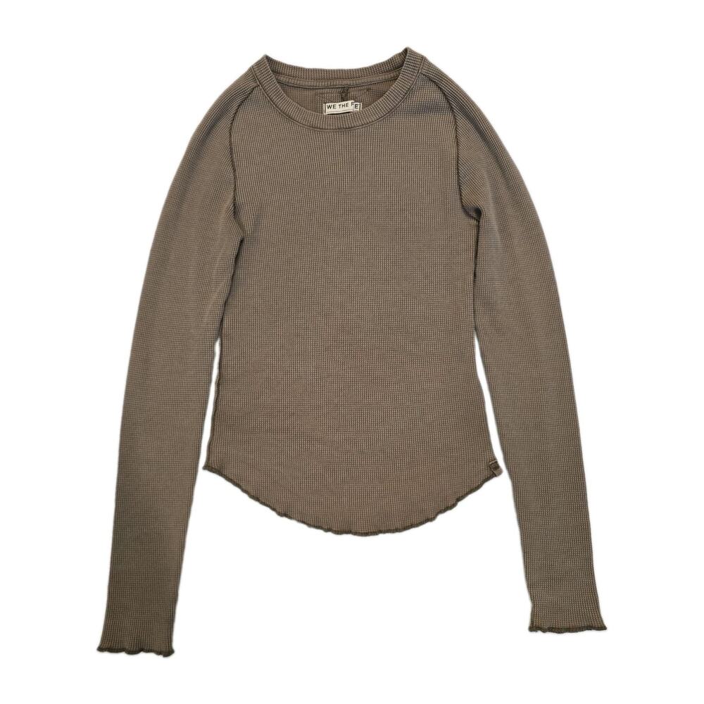 Free People Easy Does It Thermal Waffle Knit Top Fossil Island Taupe Brown XS